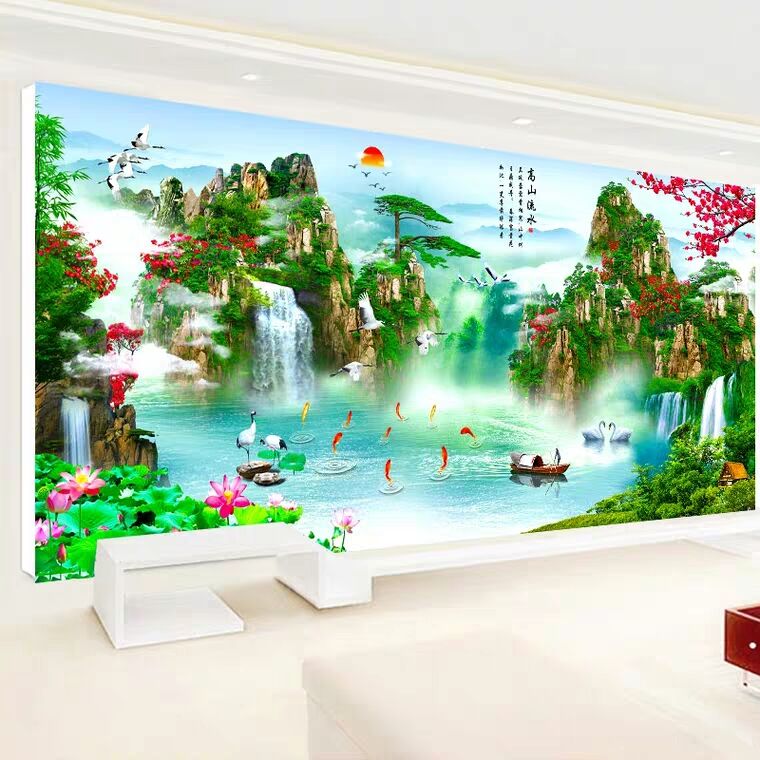 Thread embroidery cross stitch 2020 new living room alpine and flowing water to make money embroidery full embroidery full embroidery landscape landscape painting large