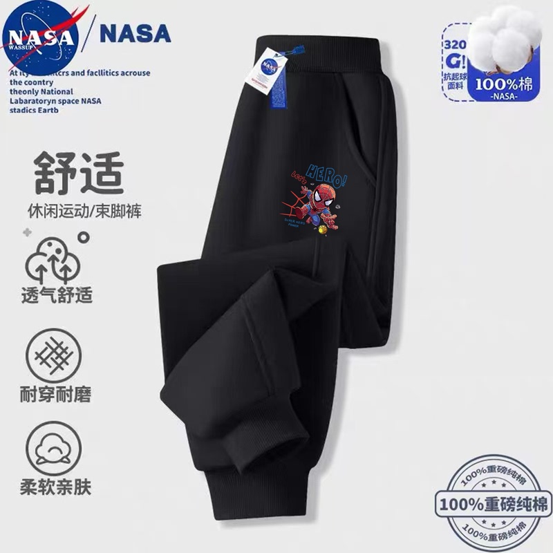 Nasa Co-Branded Spider-Man Boys' Jogger Pants Children's Cuffed Long Pants Spring, Autumn, Winter Fleece-Lined Loose Sweatpants Casual Pants