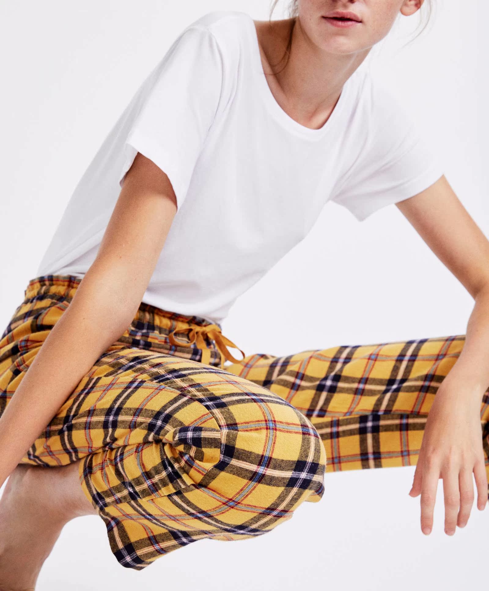 Oysho mùa thu đông giảm giá Flannel mid-eo sọc quần nhà quần quần cotton nữ 30334623325 quần short nữ lưng cao