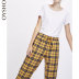 Oysho mùa thu đông giảm giá Flannel mid-eo sọc quần nhà quần quần cotton nữ 30334623325 quần short nữ lưng cao Quần tây