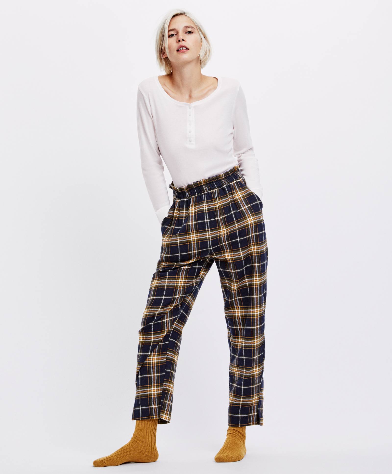 Oysho mùa thu đông giảm giá Quần sọc sọc thời trang ở quần eo nữ cotton 30345624401 quần mặc nhà unisex