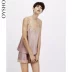 Oysho satin màu hồng bên ren Bộ đồ ngủ gia đình cổ chữ V của phụ nữ sling tops nightdress 30212674651