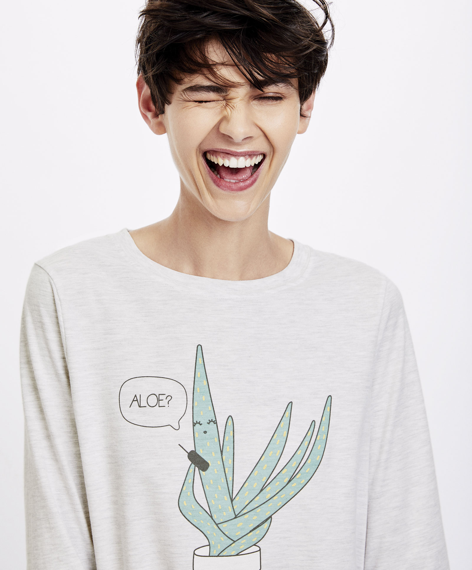 Oysho mùa thu và mùa đông giảm giá Aloe vòng cổ dịch vụ gia đình đồ ngủ tại nhà áo thun nữ dài tay 30209581804 bộ ngủ nam