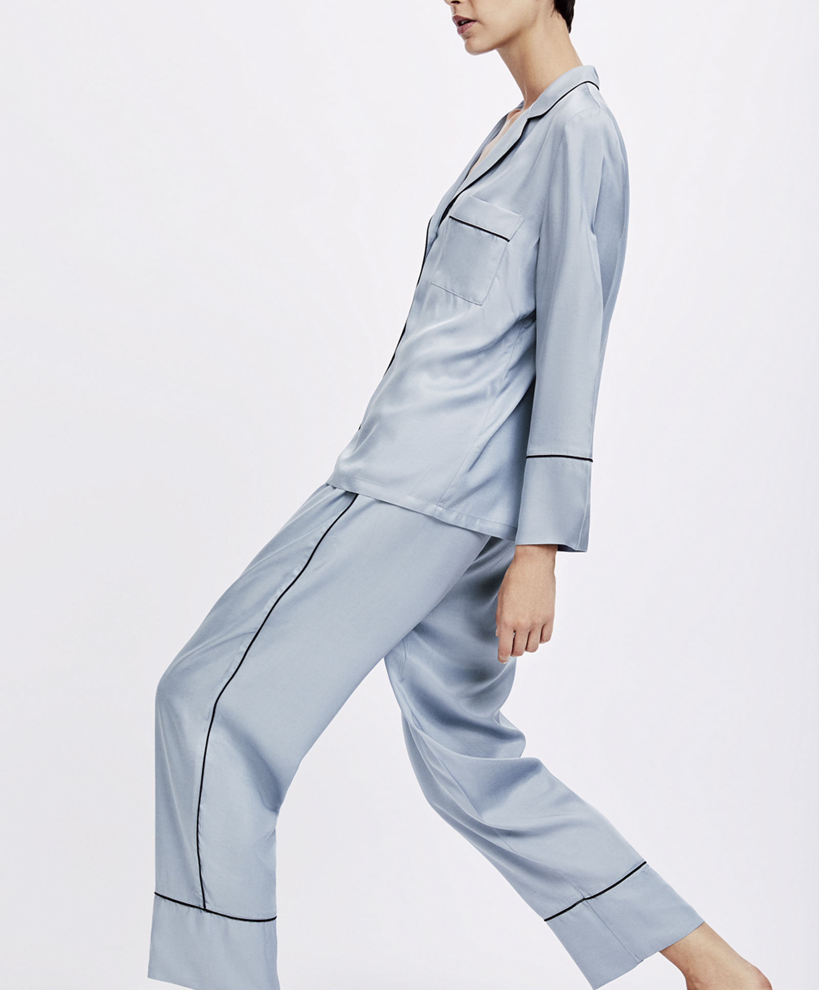 Oysho màu xanh ống nhà quần pyjama quần eo nữ mùa thu và mùa đông 30320632499 quần baggy nam