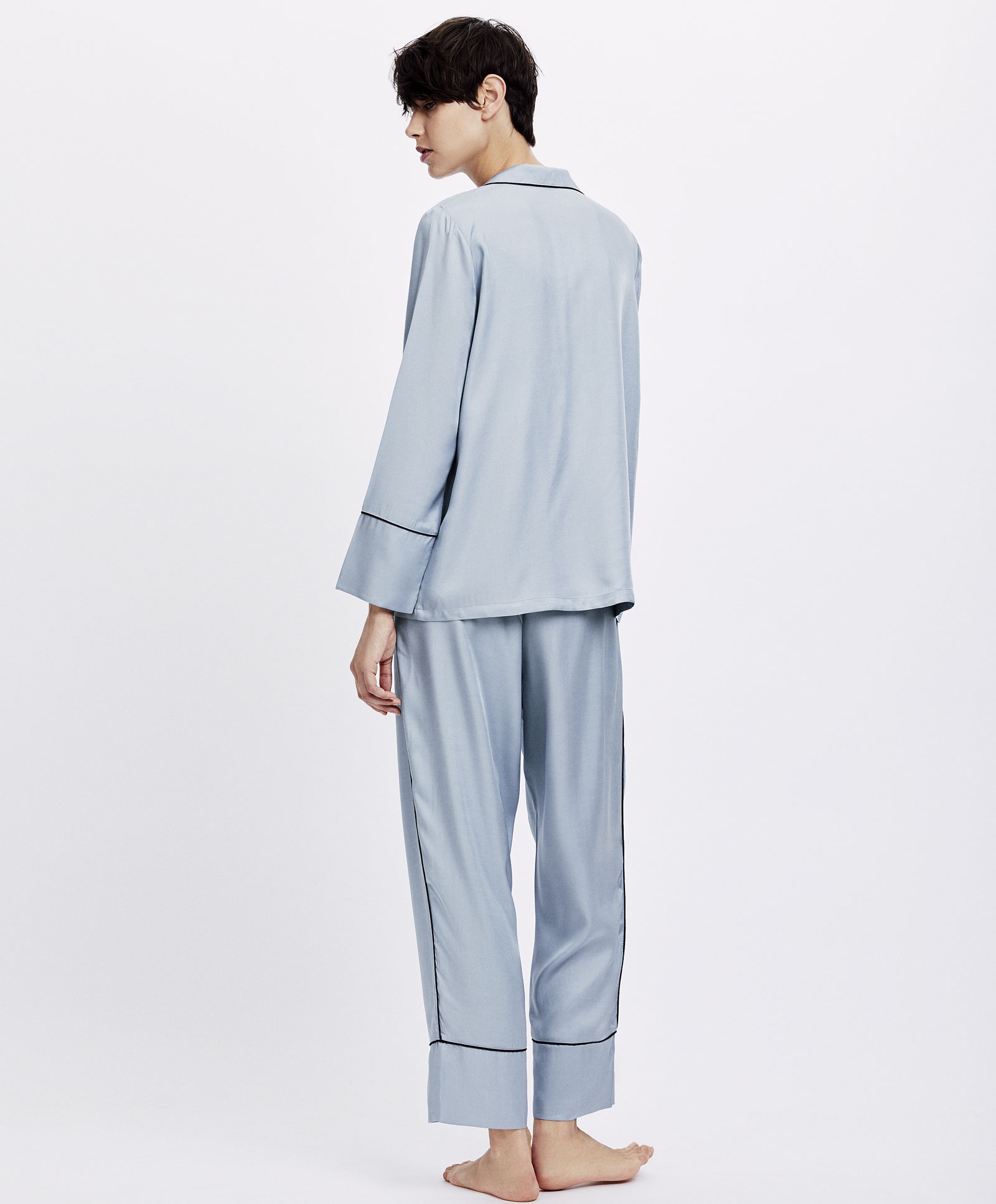 Oysho màu xanh ống nhà quần pyjama quần eo nữ mùa thu và mùa đông 30320632499 quần baggy nam