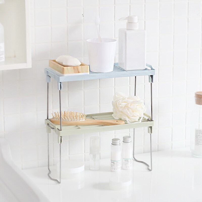 Kitchen Bathroom Folding Shelf Japanese Stainless Steel Shelf Stackable Table Simple Plastic Seasoning Rack