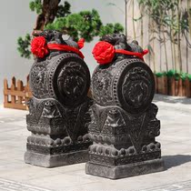 Stone carving green stone imitation ancient door pier Chinese courtyard ancient building doorway stone drum pendulum piece traditional stone lions hug a pair of drums