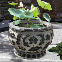 Stone Carving Fish Tank Flower Pot Green Stone Courtyard Fish Tank Stone Water Cylinder Stone Vat fish seed Flowers Stone Round Vat Outdoor Stone Basin