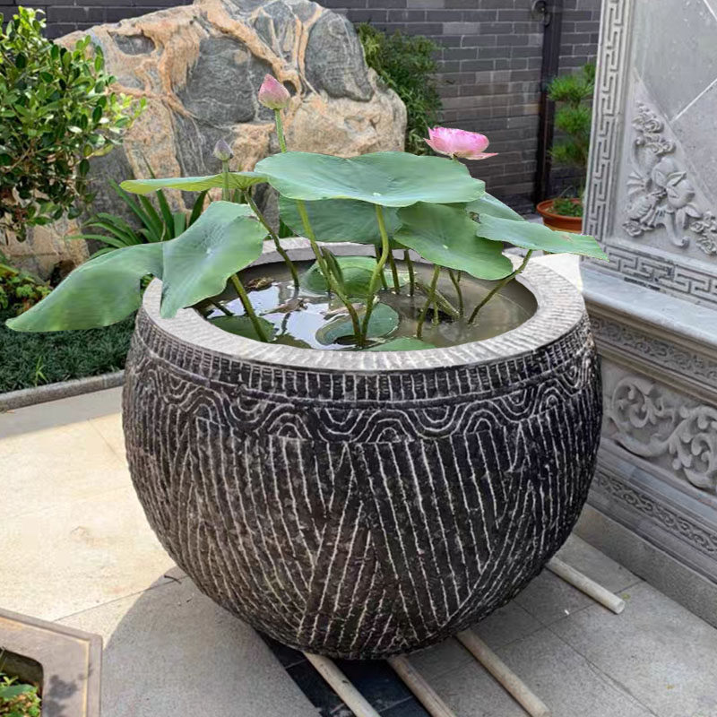 Stone Carving Fish Tank Flower Pot Green Stone Courtyard Fish Tank Stone Water Cylinder Stone Vat fish seed Flowers Stone Round Vat Outdoor Stone Basin