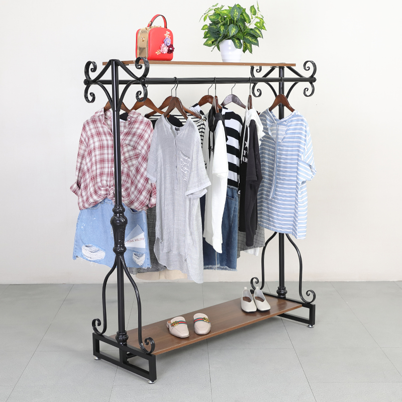 Iron clothing store display rack floor-to-ceiling clothes rack shop middle hanger display rack double row middle island rack