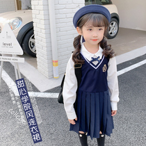 Girl Lian Dress Academy Wind Jk Skirt Spring Dress Baby Foreign Air Blast Street 2022 New Class Suit Long Sleeve Little Girl