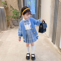 jk set girl autumn and winter college style 2021 new childrens uniform long sleeve baby sweater skirt three-piece set