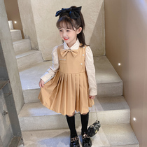 Childrens dress 2021 new girls Autumn Spring School style set vest baby children autumn skirt