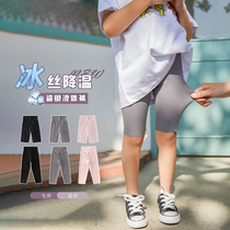 Childrens shark pants summer thin models wear five points for girls safe bottoming tight elastic girls sports pants Black