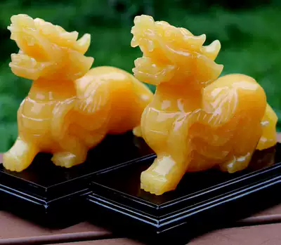 Natural rice yellow jade, brave ornaments, a pair of living room bogusto office decoration, housewarming opening gifts