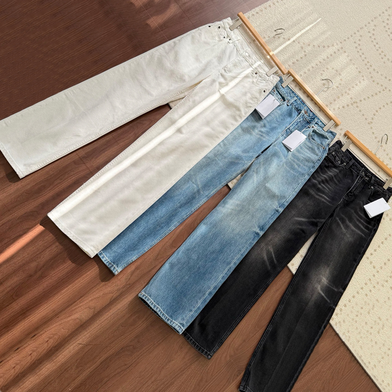 Tb Mothe Arc De Triomphe Leather Label Slim Straight-Leg Jeans for Women, Early Spring New Versatile Three-Color Wide-Leg Long Pants