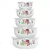 Enamel bowl with lid thickened sealed fresh bowl box Fruit flower set Five-piece fresh instant noodle bowl Soup bowl with lid