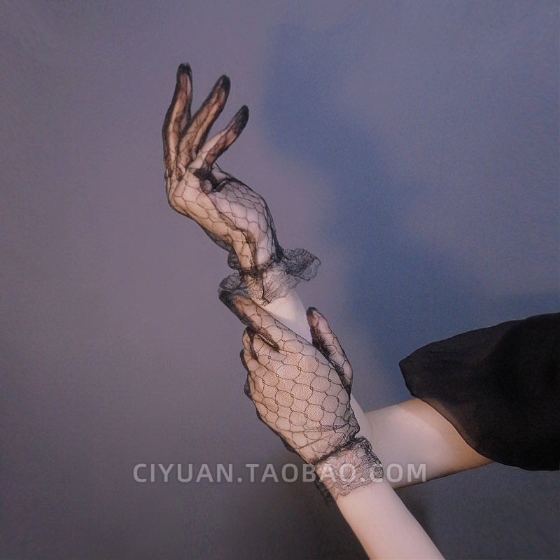 Lolita Lace Mesh Thin Gloves Witch Black Stockings Y2K Hand Stockings Pure and Delicate Fishnet Cosplay