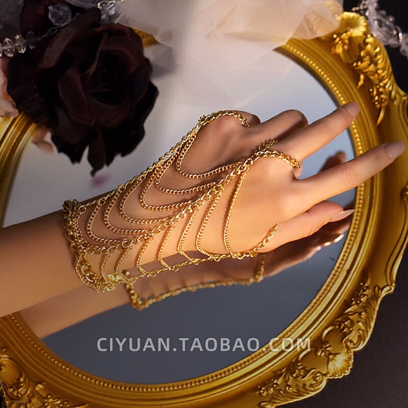 Lolita Cyberpunk Gothic Golden Exotic Style Bracelet Performance Dance Wristband Personalized Antique Style Accessories