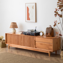 Nordic solid wood TV cabinet Modern simple living room coffee table combination Japanese wall cabinet Household small household floor cabinet machine