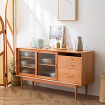 Nordic modern simple dining side cabinet Solid wood one-piece wall shelf Japanese cupboard Household restaurant tea cabinet