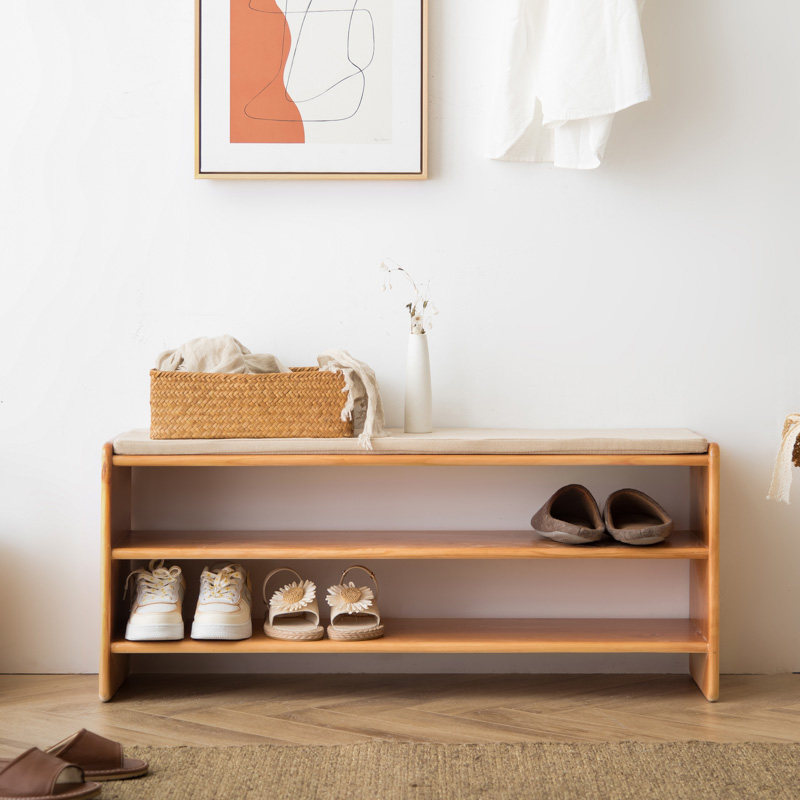 Nordic wind wood intake and shoe stool household door entry door creative shoe cabinet multifunctional shoe stool seat