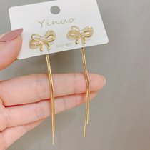 s925 silver needle South Korea East gate 2020 new butterfly knot long flow Su earrings earrings a pair of two wearing earrings