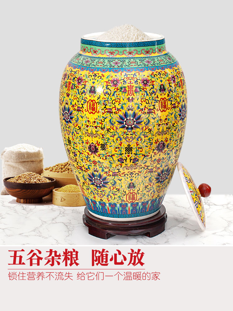 Jingdezhen domestic ceramic barrel ricer box 20 jins 30 jins of 50 pounds with cover moistureproof cylinder cylinder tank storage tank