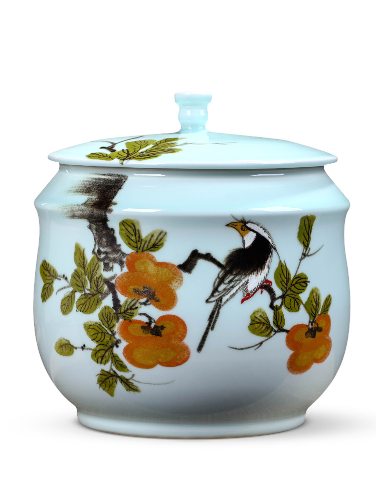 Caddy fixings ceramic seal pot store receives a large blue and white porcelain tea pot of pu 'er tea cake tin tea set