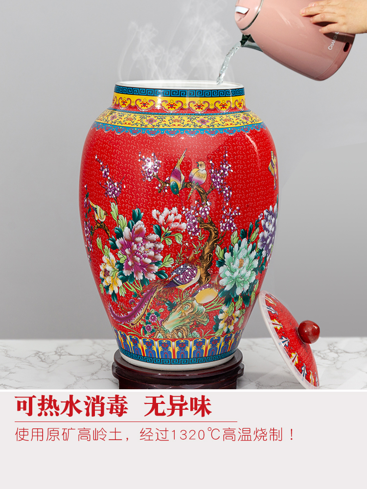 Jingdezhen ceramic barrel ricer box 20 jins 30 jins of 50 pounds to take rice storage box cover household moistureproof insect - resistant rice pot