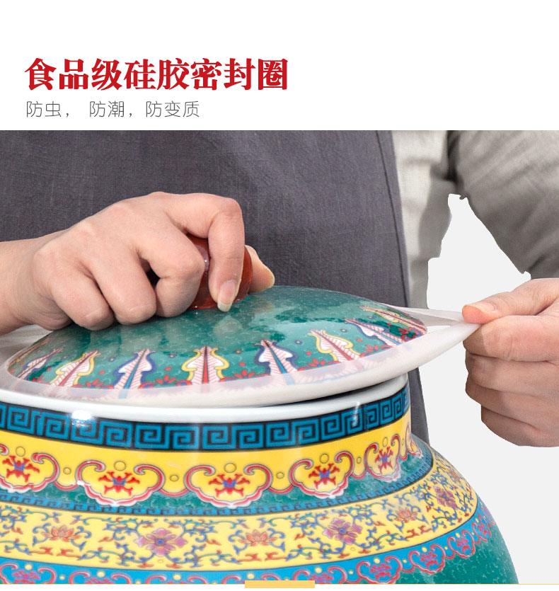 Jingdezhen ceramic barrel pack ricer box store 20 jins 30 jins of 50 kg household moistureproof insect - resistant rice jar with cover meter box