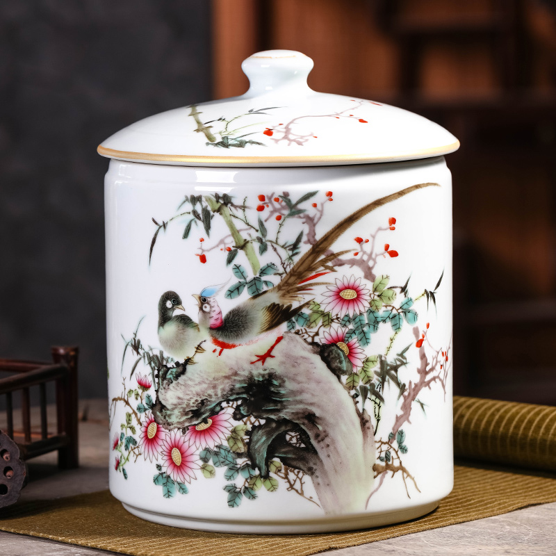 Jingdezhen porcelain tea pot, storage tank is the seventh, peulthai the large - sized ceramic jar with cover seal pot moistureproof puer tea cake