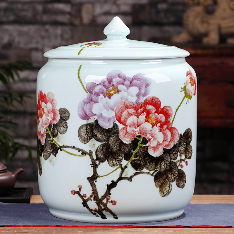 Caddy fixings ceramic seal pot store receives a large blue and white porcelain tea pot of pu 'er tea cake tin tea set