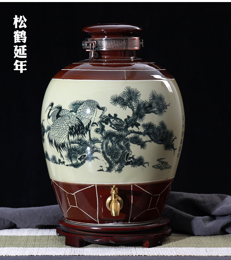 Jingdezhen ceramic wine wine jar cylinder 10 jins 20 jins 30 jins 50 jins antique bottle seal hip flask