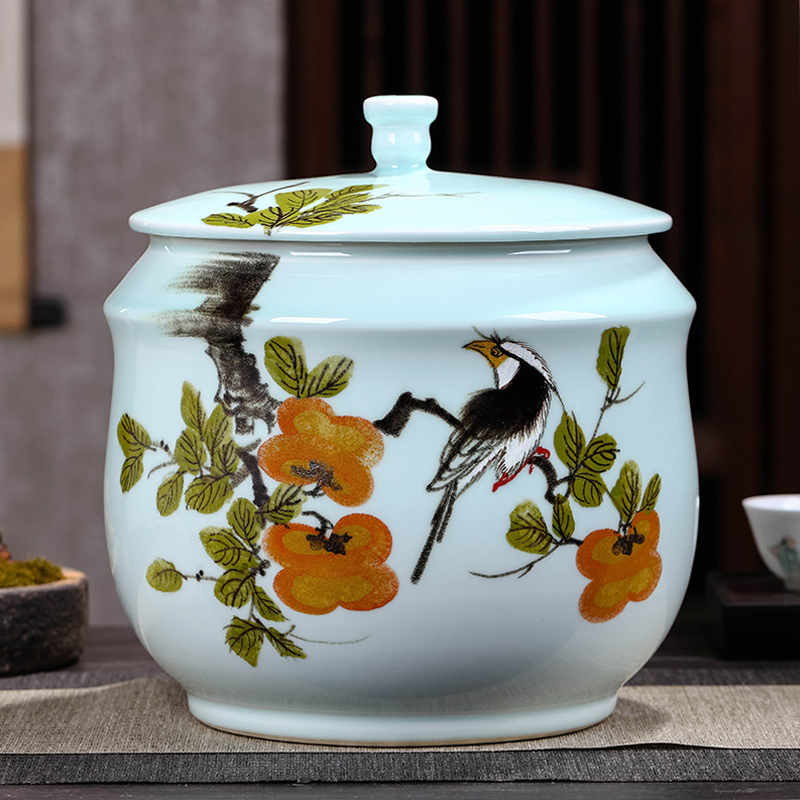 Caddy fixings ceramic seal pot store receives a large blue and white porcelain tea pot of pu 'er tea cake tin tea set