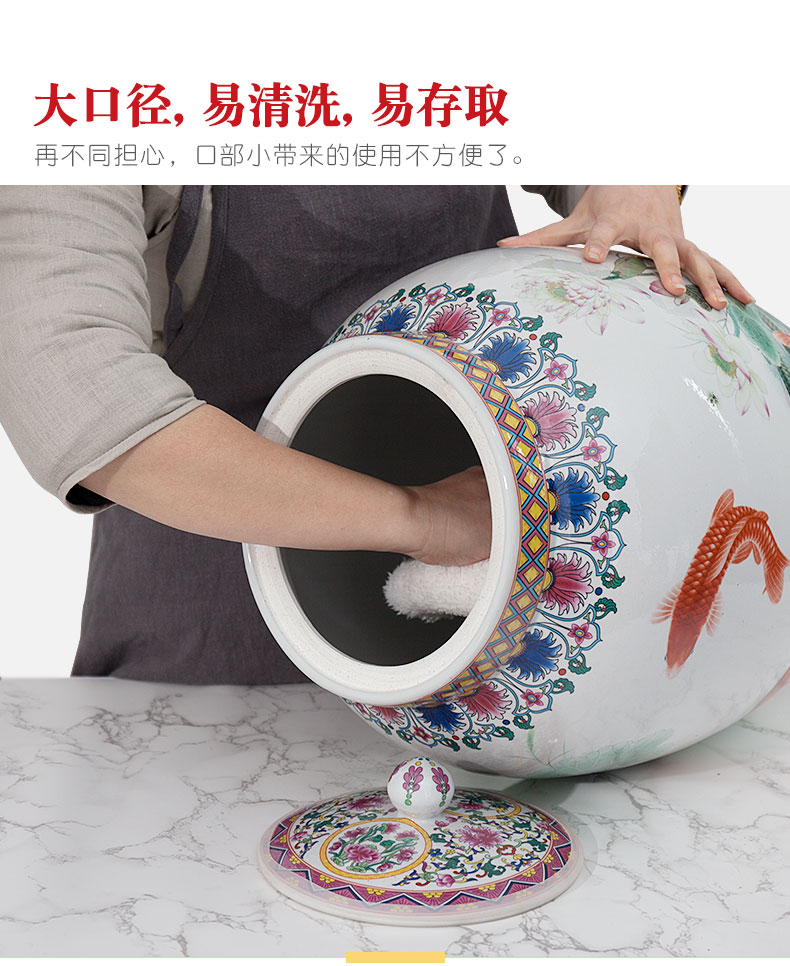 Jingdezhen ceramic barrel pack ricer box store meter box 20 jins 30 jins of 50 kg household moistureproof insect - resistant rice jar with cover the bucket