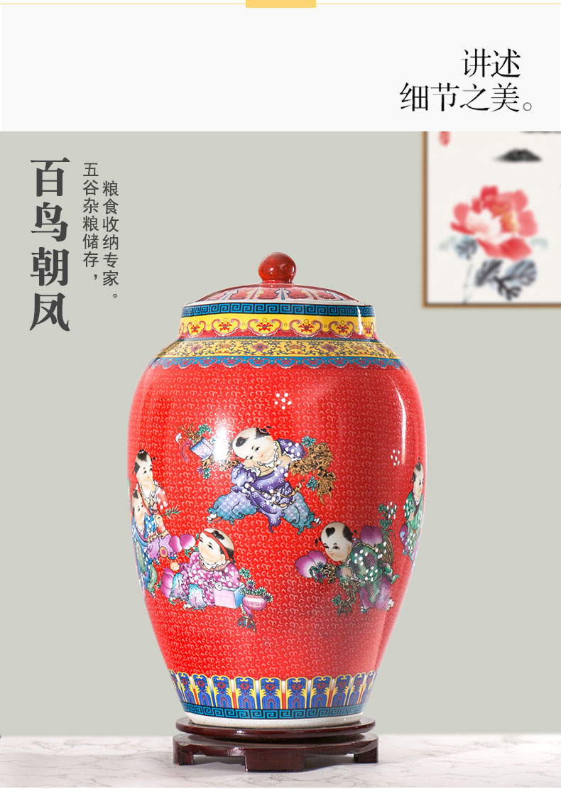 Jingdezhen domestic ceramic barrel ricer box moistureproof cylinder 20 jins 30 jins 50 pounds with cover cylinder tank storage tank