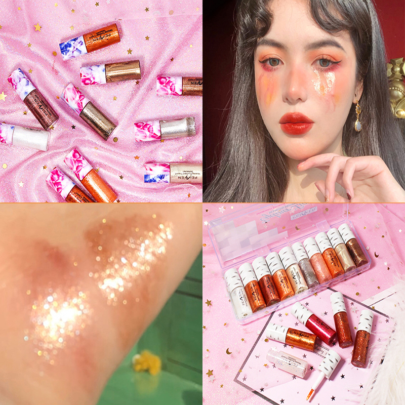 Pennyphine Ten Colors Dance Platform Liquid Eyeshadow Liquid Set Sequin Lying Silkworm Tear Eye Makeup Affordable Student EyeLiner Liquid Makeup