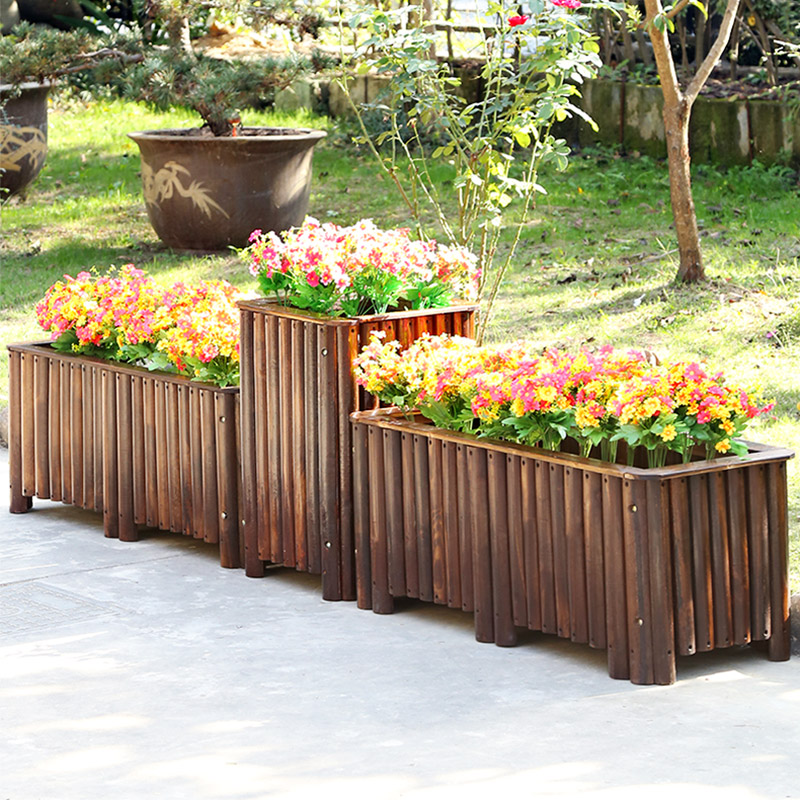 Anticorrosive wood flower box outdoor courtyard carbonized wood flower pot balcony vegetable planting box rectangular planting box large wood flower trough