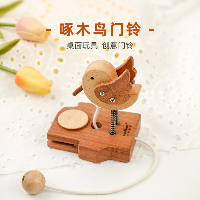 Wood Towing Doorbell Doorbell Pendant Woodpecker Model Creative Pendulum Children Toy Birthday Present