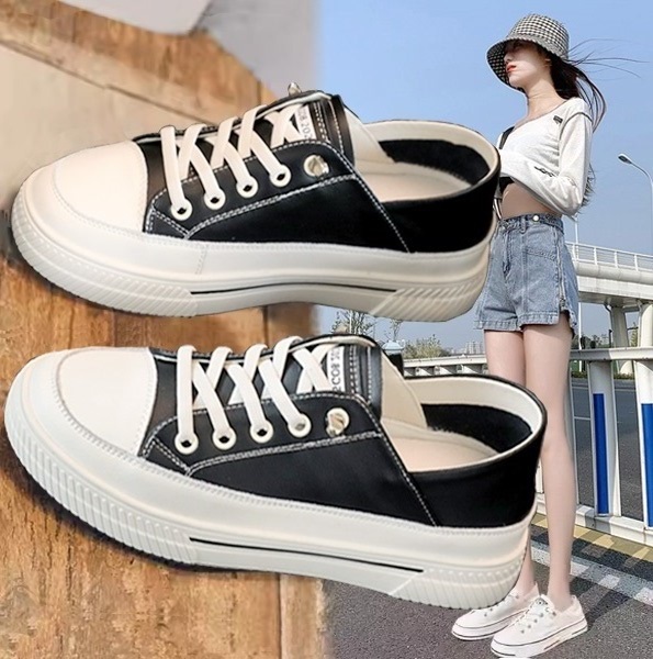 First-Layer Cowhide Spring/Summer Genuine Leather Two-Way Sneakers for Women, No Laces, Internet-Famous, Super Popular, Flat Leather Surface, Slip-On White Shoes