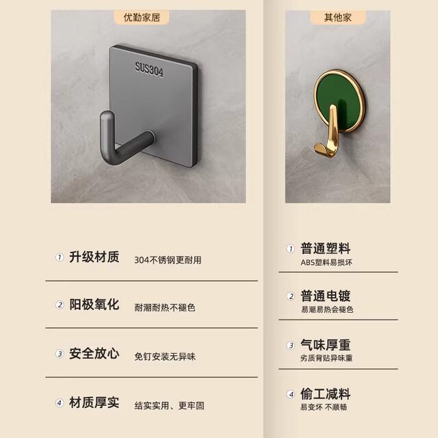 German precision stainless steel hook adhesive strong load-bearing punch-free bathroom kitchen door back wall-mounted adhesive hook