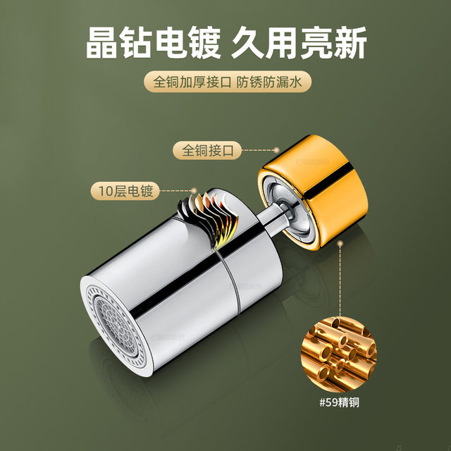 German Precision Kitchen Faucet Extender Anti-Splash Sink Universal Rotating Shower Head Universal Connector Nozzle