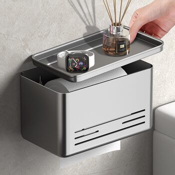 German Precision Bathroom Toilet Paper Holder, No-Drill Wall-Mounted Toilet Tissue Box, Roll Paper Holder, Toilet Paper Storage Rack