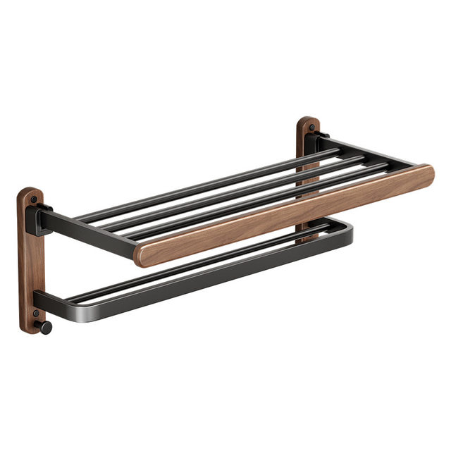 German Precision Walnut Towel Rack Bathroom Shelf No-Drill Solid Wood Bath Towel Holder