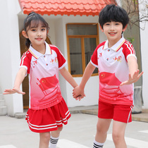 Kindergarten Garden Uniform Summer Clothing Pure Cotton Children Banfu School Uniform Summer Suit Red China Short Sleeve Men and women