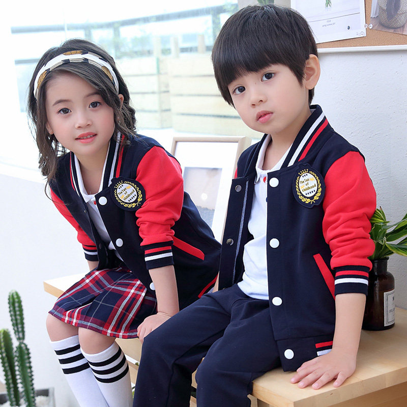 Customized kindergarten uniforms spring and autumn suits primary school uniforms British cotton class uniforms autumn sportswear three-piece set