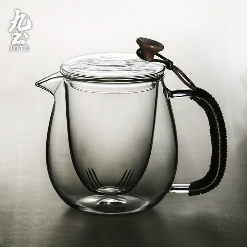 Nine Earth teapot glass tea water separation bubble teapot transparent band filter tea leak vertical liner flower heat-resistant boiled tea set