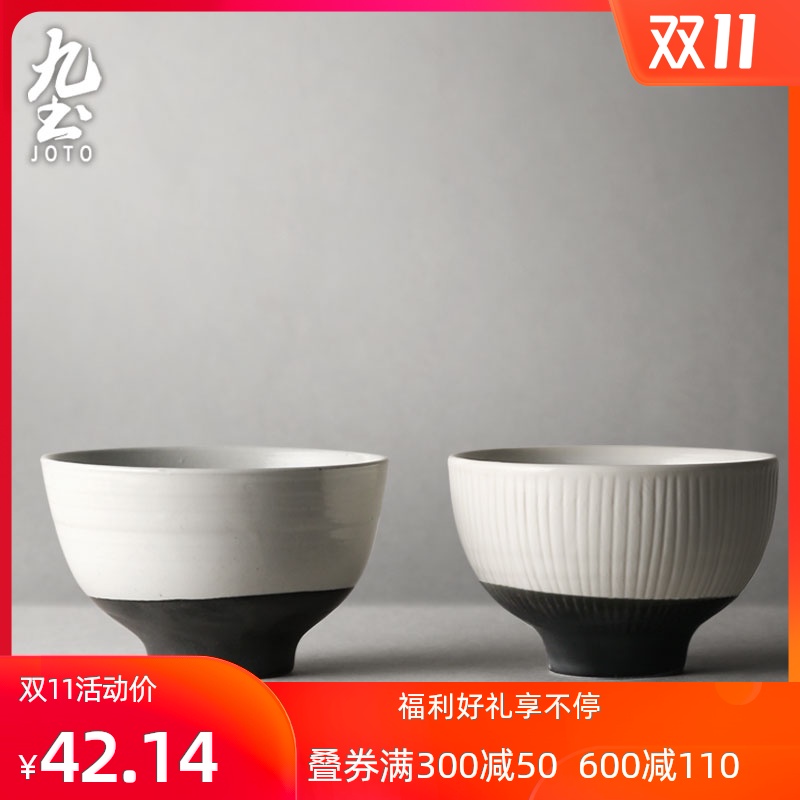 About Nine soil Japanese checking ceramic tableware rice meal bowl of black and white glaze creative contracted household soup bowl feeder rainbow such use