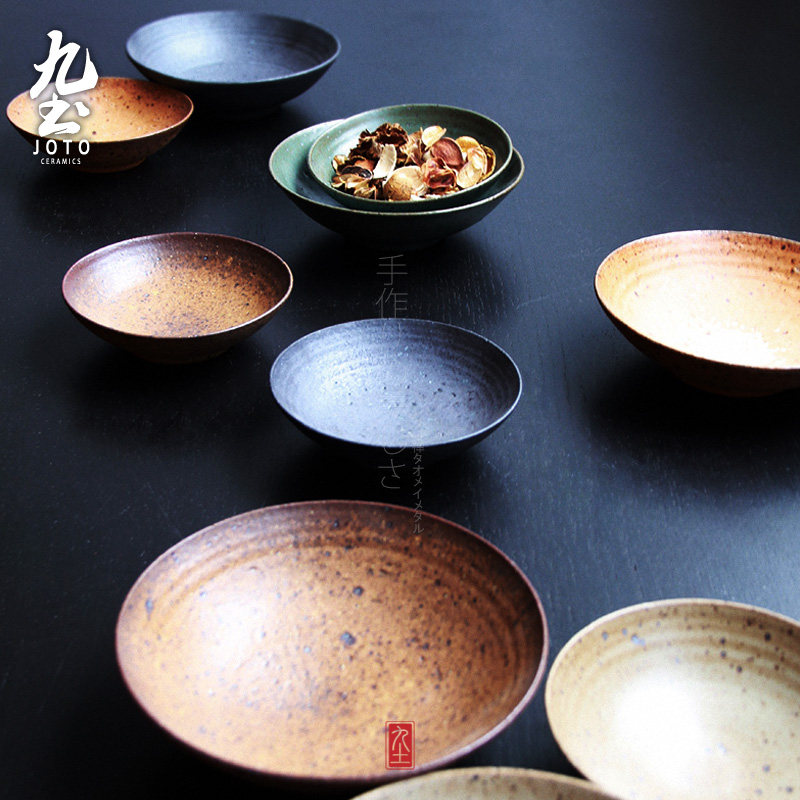 Nine-earth coarse pottery retro rice bowls cutlery sets of handmade household minimalist Ogasawara Bowl Daily-style Utensils Suit